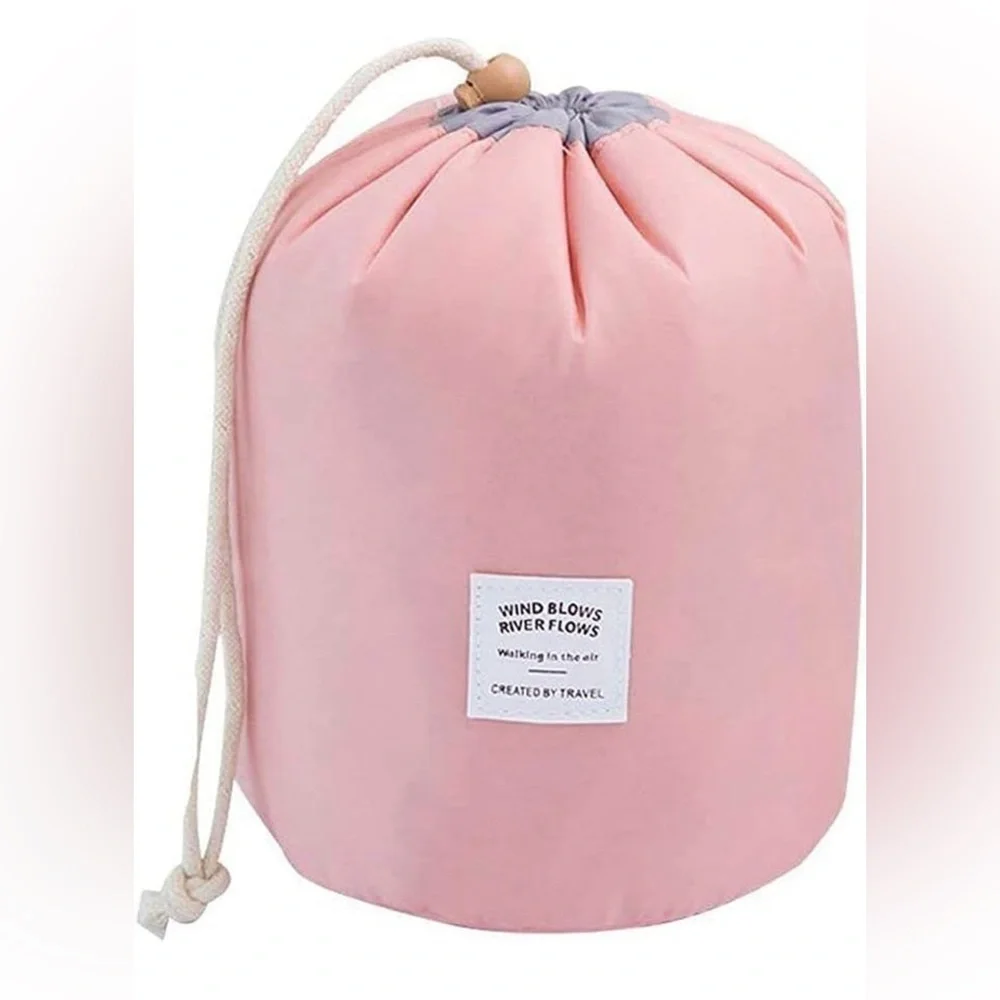 BRAND NEW WITH TAGS! Pink and Gray Women's drawstring travel cosmetics pouch.